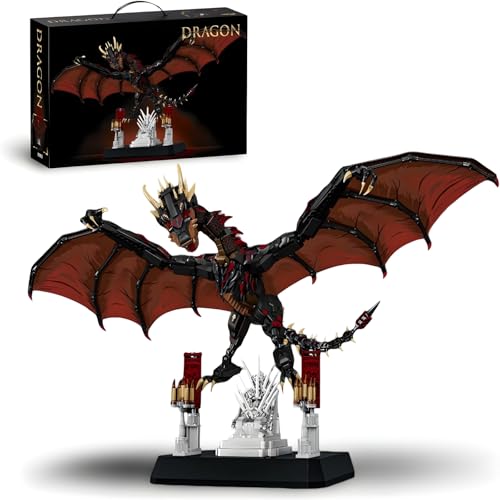 DrmBeyd Drachen Klemmbausteine Set für Erwachsene STEM Drogon Feuerdrache Bausteine Modell für Got Fans Heimbüro Dekor 1868 Teile Drachen Bausteine Filmfans Geschenk