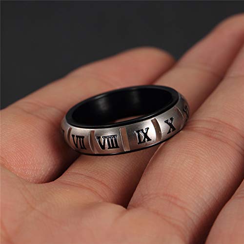 Image of PAURO Unisex Stainless Steel Roman Numerals Spin Worry Ring for Anxiety
