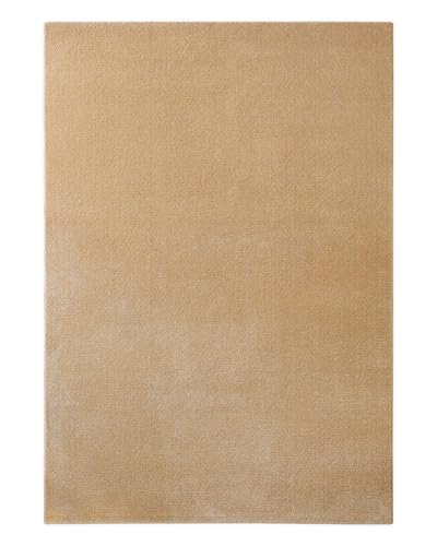 WECONhome Vegas solid colour rug, short pile woven, easy-care and durable, OEKO-TEX® STANDARD 100, 120x170 cm, sand beige, for living room and bedroom