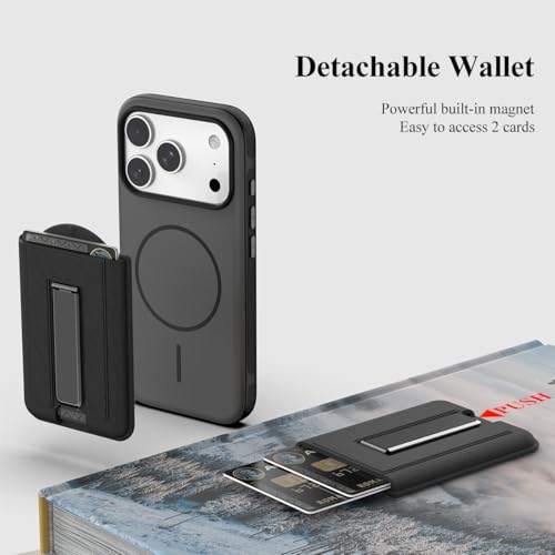 Image of Nvollnoe for iPhone 17 Pro Case with Card Holder & Screen Protector, Compatible with Magsafe, Built-in Kickstand, Detachable Magnetic Wallet Case for iPhone 17 Pro(Black)