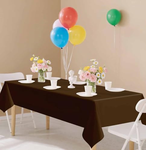 Image of SietDESEO 2 Pack Brown Plastic Tablecloth Rectangle 54 x 108 Premium Disposable Table Cloth Plastic Table Cover for Wedding Baby Shower Birthday Party Tablecloth Disposable