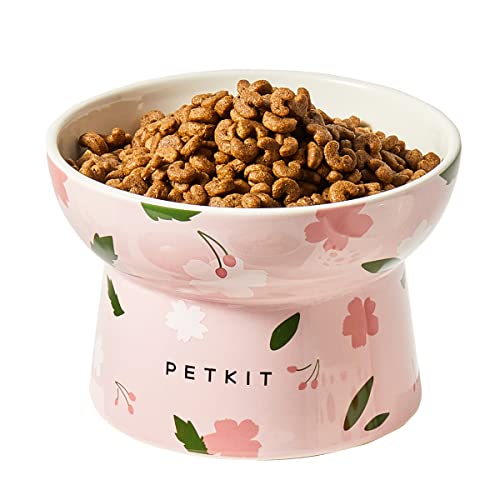 PETKIT Raised Cat Bowl, Ceramic Cat Food Bowl Non-slip, Stress Free, Anti Vomiting, Backflow Prevention Cat Water Bowl, Dishwasher and Microwave Safe, Pink