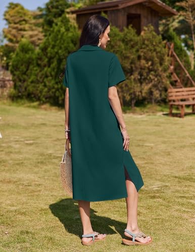 Image of HOTOUCH Womens Dress Summer Casual Midi Short Sleeve Button Down Shirt Dresses Loose Beach Cover Up with Pockets