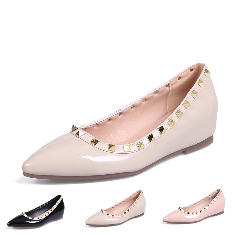Women's Patent Leather Closed Pointed Toe Rivet Shoes Fashion Adjustable Ankle Strap Rivet Gladiator Flats Dress Shoes for Work Party