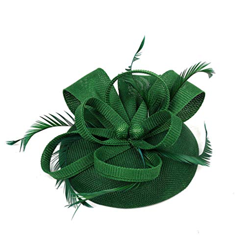 Beaupretty Fascinator Hats Derby Headband Hats Hair Clip Tea Party Headpiece Bridal Headwear For Cocktail Tea Party (Dark Green) #TOP1