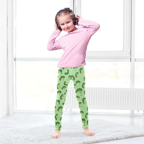 Wusikd Broccoli Florets Girls' Leggings Toddler Doodles Green Color Kids Yoga Pants Dance Active Tights 4T4
