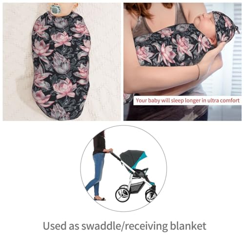 Image of Lotus Bohemians Flowers Paisley Newborn Swaddle Blankets Hat Sets Soft Baby Receiving Blanket Swaddle Sack for Baby Shower Infant Boy Girl Gift