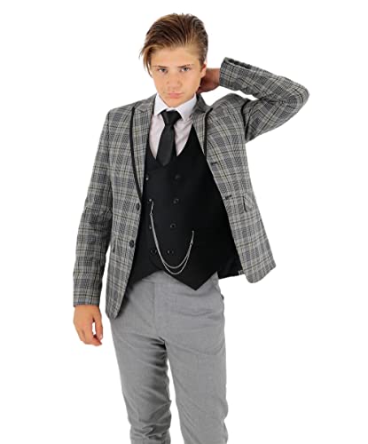Costume gris à carreaux pour garçons 3 pièces coupe ajustée