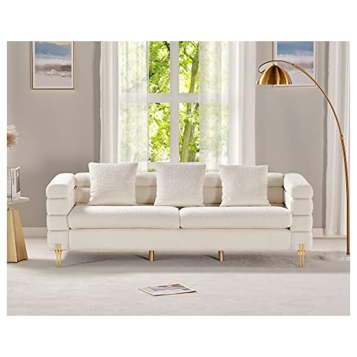 AMERLIFE Sofa, Oversized Sofa- 85 inch Sofa Couch, 3 Seater Sofa Comfy Sofa for Living Room- White Deep Seat Sofa, Bouclé Couch