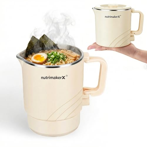 Electric Hot Pot, 0.8L Mini Portable Ramen Cooker for Shabu Shabu, Soup, Oatmeal. Rapid Heating Electric Pot for Dorm Room & Quick Meals. Dual Power Control, Stainless Steel Interior.