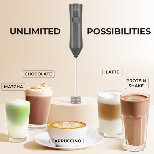 Image of Zulay Kitchen Rechargeable Milk Frother Handheld - Frother Wand, Drink Mixer, Electric Whisk Frother, for Cappuccinos, Matcha & Protein Powder - Dynamic Triple Whisk, 3 Speed 500mAh Charcoal Gray