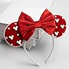 JIAHANG Christmas Velvet Mouse Ears Headband with Pearls, Red Hair Bow Hairband with Beads, Party Decoration Headwear Hair Accessories for Women Girls #2