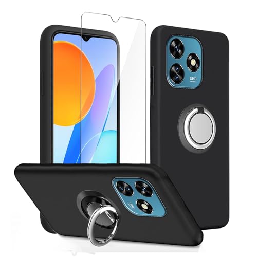 LYZXMY Case Compatible with Oukitel C53 (6.6") Black Cover + Rotating Bracket + Tempered Film Glass Screen Protector