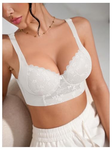Soutien-gorge plongeant à armatures en dentelle blanche avec bralette push up 36D