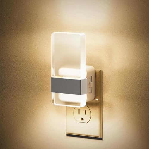 Image of JandCase Night Lights Plug into Wall, Dusk to Dawn Sensor, 3000K Soft White LED, Acrylic Design, 0-100lm Adjustable Brightness, for Bedroom, Bathroom, Living Room, Hallway