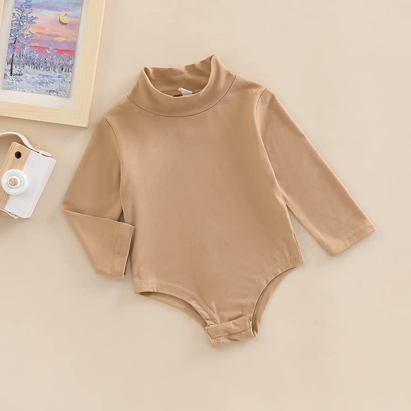 YINGISFITM Baby Girl Turtleneck T Shirt Romper Long Sleeve Leotard Onesie Solid Bodysuit Top Fall Winter Blouse for Infant2