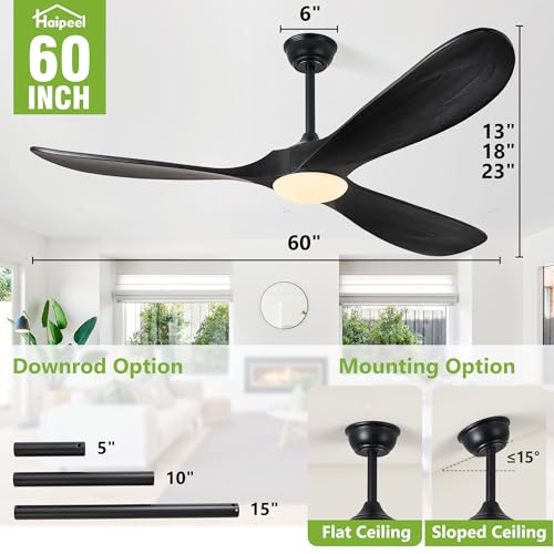 Haipeel Ceiling Fans with Lights, 60 Inch Solid Wood Black Ceiling Fans with Lights and Remote Control for Outdoor Ceiling Fan with Light Propeller for Porch Farmhouse, DC ETL Listed, Matte Black by Haipeel - Used condition - Image 7
