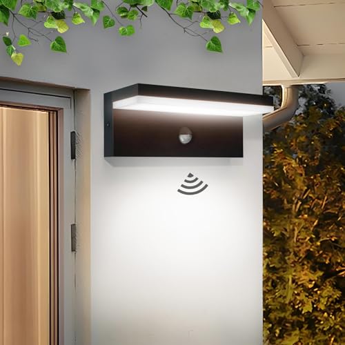 Planetitaly - Applique da Esterno LED 10W, Faretti Applique da Parete Lampada da Muro Colore Nero Design Moderno, Sensore di Movimento con Crepuscolare, Luce Resa 100W, Protezione IP54, 230V (6500K)