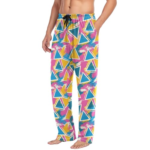 Vdsrup Men's Pajama Pants Triangles Colorful Pajama Pants for Men PJs Bottoms Drawstring Pockets Sleep Lounge Pants S4