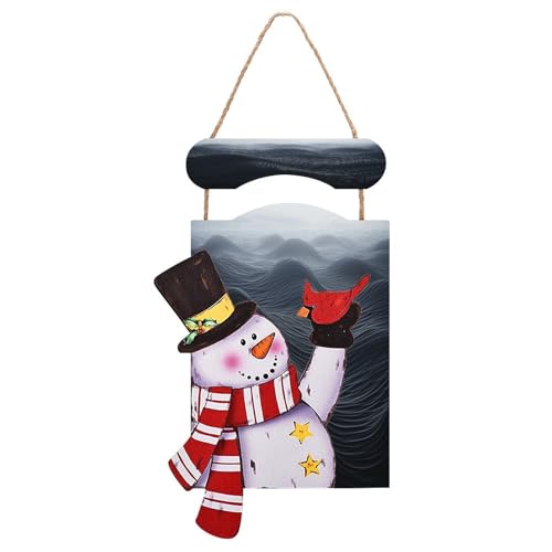 Peinture en bois de Noël bonhomme de neige et vagues noires au fini artistique