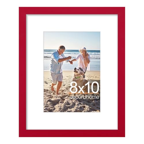 decorUhome 8x10 Picture Frame, Display Photos 5x7 with Mat or 8x10 Unmatted, Engineered Wood Frame with Plexiglass for Wall and Tabletop Display, Red, Set of 1