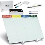 PMXBOARD Desktop Kanban Board & Whiteboard (Double-Sided) 18” x 11” Glass Dry Erase Board with Stand, 24 Reusable Task Cards, 6 Markers – Scrum Agile Project Management Desk Planner