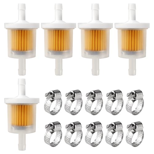 VooGenzek 5 Piezas 6-8 mm Filtros de Combustible, Filtro de Combustible en Línea, Filtro Gasolina Moto, con 10 Piezas Abrazaderas de Manguera, para Motocicleta, Scooter, Generador, Cortacésped