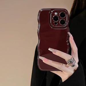 FABSPARK Phone Case for iPhone 16 Pro Case,Simple Wave Design Wavy Frame Soft Silicone Aesthetic for iPhone 16 Pro,Wine Red