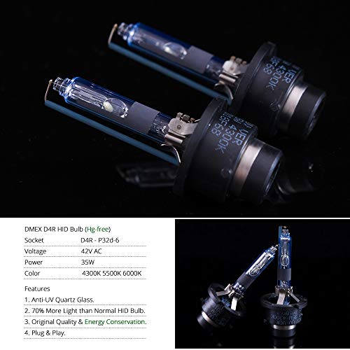 Image of DMEX D4R HID Headlight Bulbs 6000K Cool White Xenon 35W 66450 42406 90981-20029 Replacement - 2pcs (Not fit Halogen Headlamp)