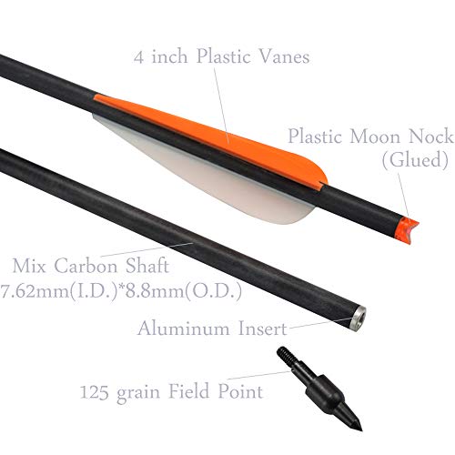 Nika Archery 16" Crossbow Bolts Mix Carbon Arrows Moon Nock With 4 Inch Vane For Target Hunting Outdoor Sport 12 Pack #TOP1