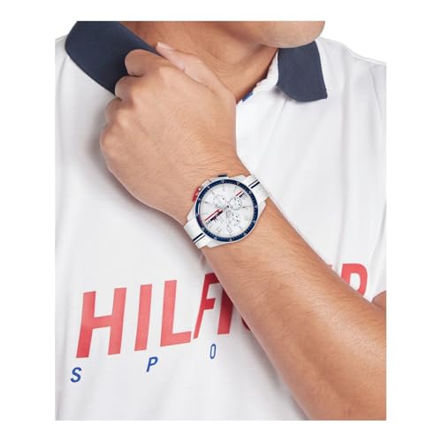 Image of Tommy Hilfiger Bank Quartz Analog with White Dial White Silicone Strap Watch for Men - TH1792167