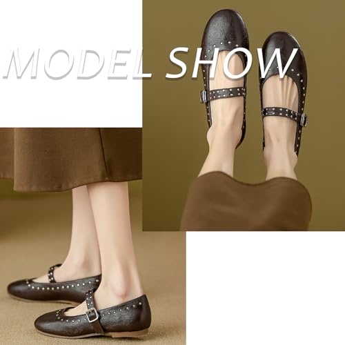 Women's Leather Flats Mary Jane Pumps Comfort Square Toe Low Chunky Heel with Buckle Strap Dress Shoes Casual Work Flats3