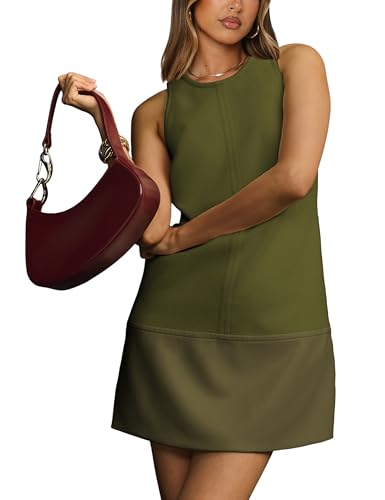 Image of Sleeveless Mini Dress for Women 2025 Fall Casual Beach Crew Neck Zip Up Tank Dresses