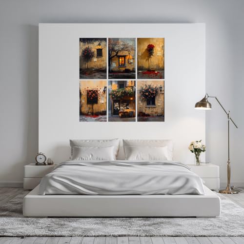 Image of SiddArtify Vintage Floral Wall Art Prints Set - Rustic Rose Poster Decor for Living Room Bedroom Office - 8x12 inch Board Pack of 6
