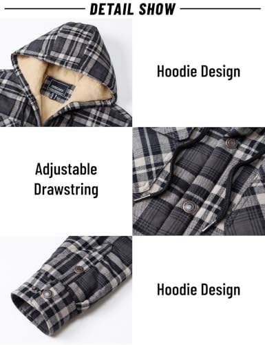Image of MAGNIVIT Men's Flannel Jacket Plaid Fleece Button Hoodie Jackets Shirt | pure cutton,5 pocket,adjustable drawstring hood,casual,work,outdoor