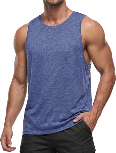 PINSPARK Gym Shirts Men Quick Dry Workout Shirts Lightweight Muscle Tank Tops Fitness Clothing Bodybuilding Sleeveless T Shirt L Navy Blue