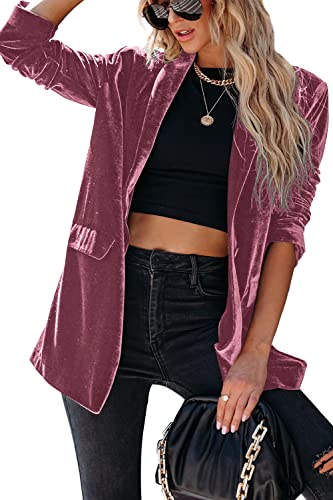 Fshaoes Womens Casual Velvet Blazers Open Front Long Sleeve Lapel Collar Lightweight Work Office Jackets Blazer #TOP1