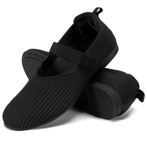 Women's Walking Flats Dance Shoes Comfortable Lightweight Soft Sole Slip On Elegant Black Flats