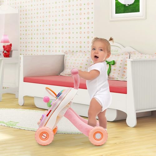 Image of 3 in 1 Baby Walker and Activity Center for Girl, Sit to Stand Learning Walk, Early Educational Push Toys with Panel for Infant Toddlers Push Toys Gifts for Girl