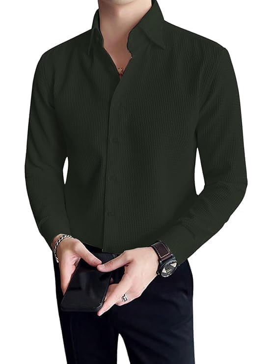 Image of GRECIILOOKS Men's Formal Button Down Shirt - Slim Fit Shirt's for Men | Textured Long Sleeve Polycotton| Business & Meeting Ready (Available in Plus Size)