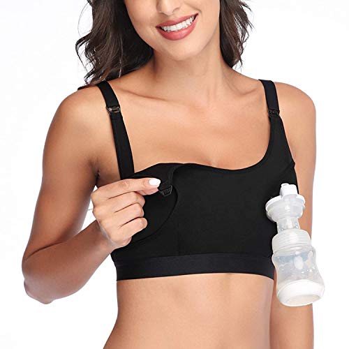 Lupantte Hands Free Pumping Bra, Comfortable Breast Pump Bra with Pads, Adjustable Nursing Bra for Pumping .Fit Most Breast Pumps Like Spectra, Lansinoh, Philips Avent etc. ((Large) Black
