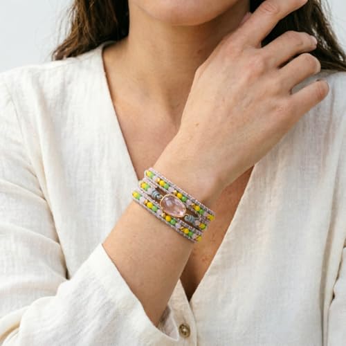 Image of YGLINE Natural Stone Beaded Healing Wax String 5 Wraps Bracelets