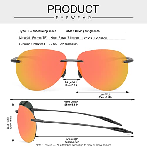 Rimless Polarized Sport Sunglasses for Men and Women Driving Cycling Running Fishing Golf UV400 Protection Sun Glasses Fashion Shades Retro Eyeglasses Anti Glare Classic Mirror Lens Eyewear Orangered - Image 3
