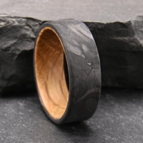 Carbon Fiber Rings for Men Women 8mm Whiskey Barrel Wood Men's Wedding Bands Natural Texture Ultra Light and Comfortable3