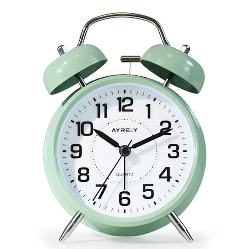 AYRELY® Wecker laut für Tiefschläfer – Niedliche Retro Doppelglocken Tischuhr, 4 Zoll, Wecker analog ohne Ticken mit Nachtlicht, Metallgehäuse...