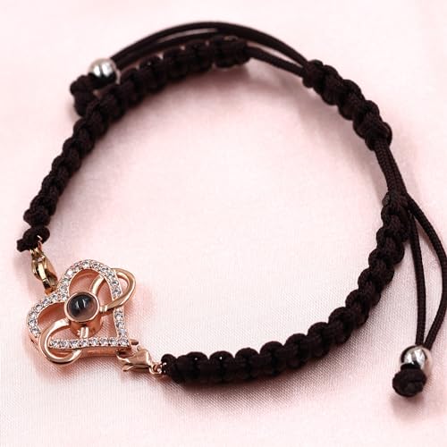 Image of 100 Languages I Love You Bracelet Necklace Heart Projection Bracelets Adjustable Braided Rope Friendship Love Gifts for Mom Best Friends