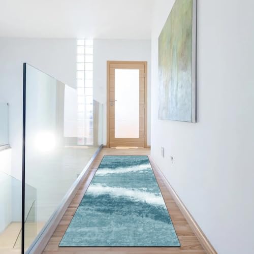 Alfombra de pasillo lavable cian 80x80 cm antideslizante abstracta moderna para cocina 6