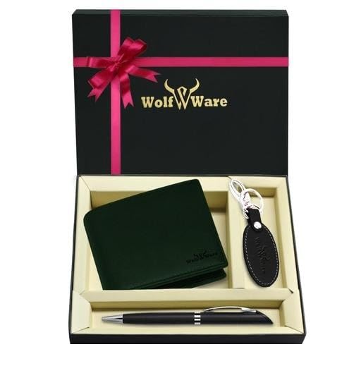 WOLFWARE RFID Protected 100% Genuine Leather Gift Hamper for Men | Leather Wallet for Men's | Wallets Branded | Wallets for Men (Lee-on Green),Leather Wallet Combo for Men-image-31