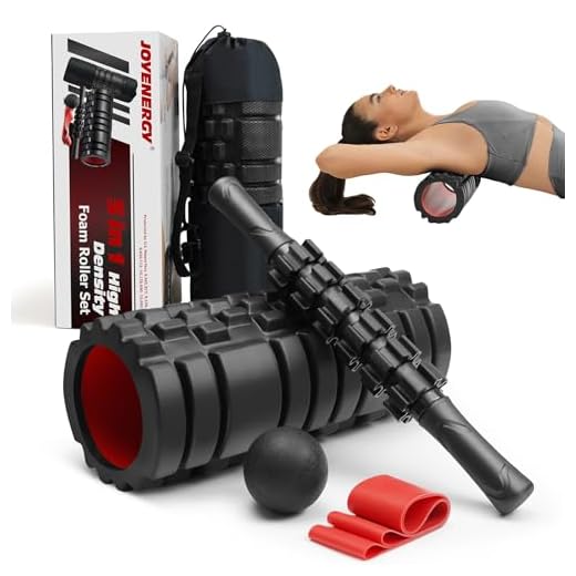 JOYENERGY 5 in 1 Foam Roller Set High Density Foam Roller Patented, Massage Stick, Massage Ball, Stretching for Deep Muscle Massage Pilates Yoga, Fitness Exercise for Trigger Point Release (Black)