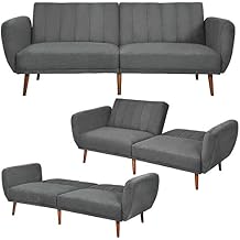 POWERSTONE Futon Sofa Bed - Convertible Sofa Couch Sleeper with Armrest and Wood Legs Foam Cushion Living Room Furniture Home Recliner 82.5, Grey